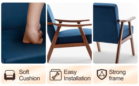 Mid-Century Modern Chair, Living Room Chair with Solid Wood Frame, Accent Chair Extra-Thick Backrest, Wingback Chair for Bedroom, Reading Room