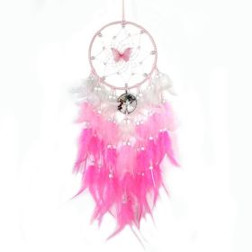 1pc; Fairy Butterfly Dream Catcher Gradient Color Crystal Stone Life Tree Feather Wind Chime Ornament Home Shop Decoration Pendant Finished Produ (Color: pink)