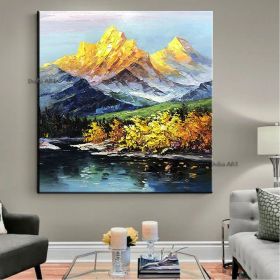 Hand-painted oil painting sitting room hanging painting thick oil jinshan office mural landscape decorative painting living room corridor decorat (size: 80x80cm)