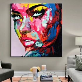Handmade Oil Painting  Hand Painted Wall Art On Canvas Beauty Women Face Colorful Portrait Abstract Modern Home  Living Room hallway bedroom luxu (size: 60x60cm)
