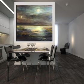 Hot Selling Artist Hand-painted High Quality Abstract Black and gold landscape Oil Painting Handmade on Canvas for room unframed (size: 80x80cm)