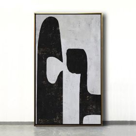 Handmade Top Selling Abstract Oil Painting  Wall Art Modern Minimalist Black and White Picture Canvas Home Decor For Living Room No Frame (size: 60x90cm)
